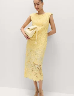 Lace Cutwork Detail Midi Column Dress