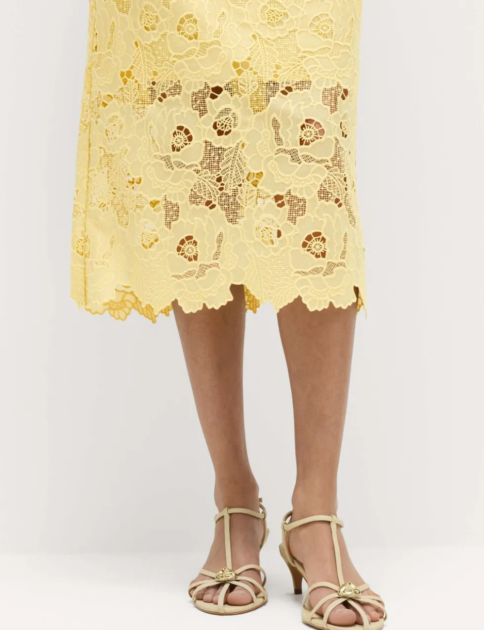 Lace Cutwork Detail Midi Column Dress