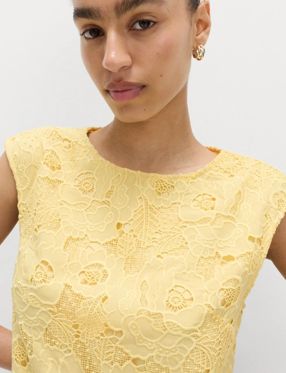 Lace Cutwork Detail Midi Column Dress