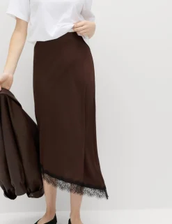 Lace Detail Asymmetric Midi Slip Skirt
