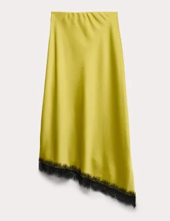 Lace Detail Asymmetric Midi Slip Skirt