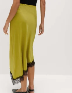 Lace Detail Asymmetric Midi Slip Skirt