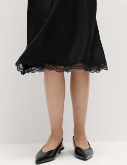 Lace Detail Knee Length Slip Skirt
