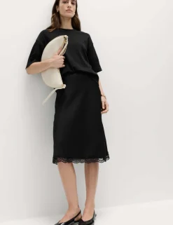 Lace Detail Knee Length Slip Skirt