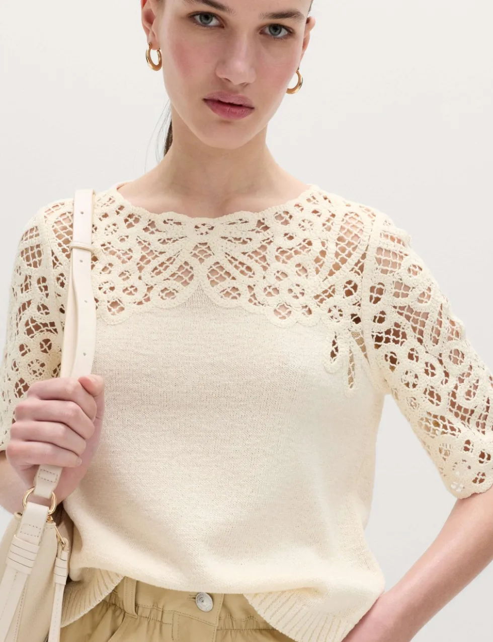 Lace Detail Knitted Top With Cotton