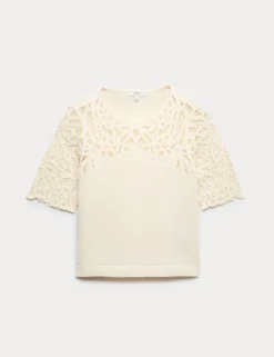 Lace Detail Knitted Top With Cotton