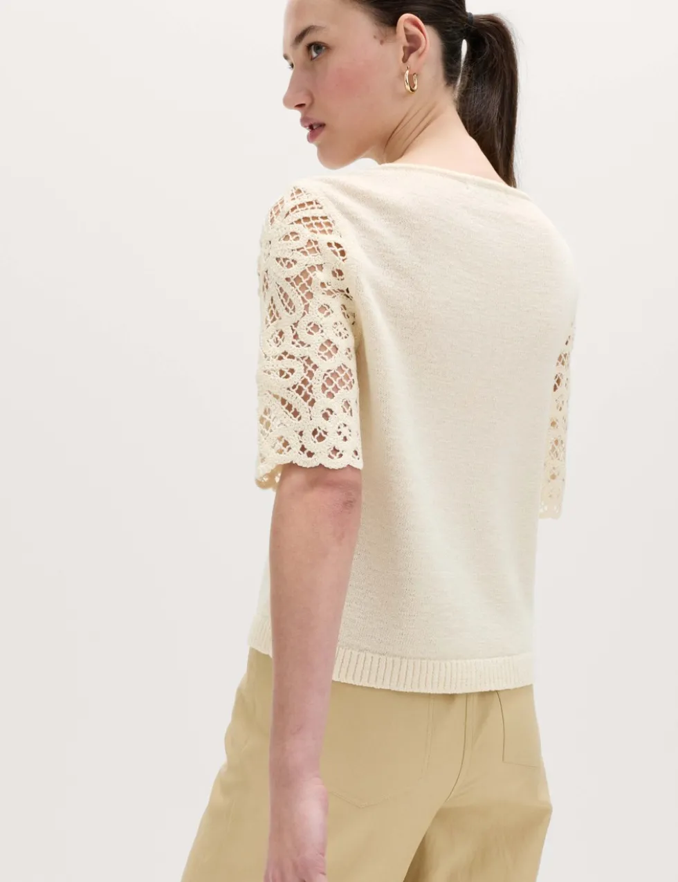 Lace Detail Knitted Top With Cotton