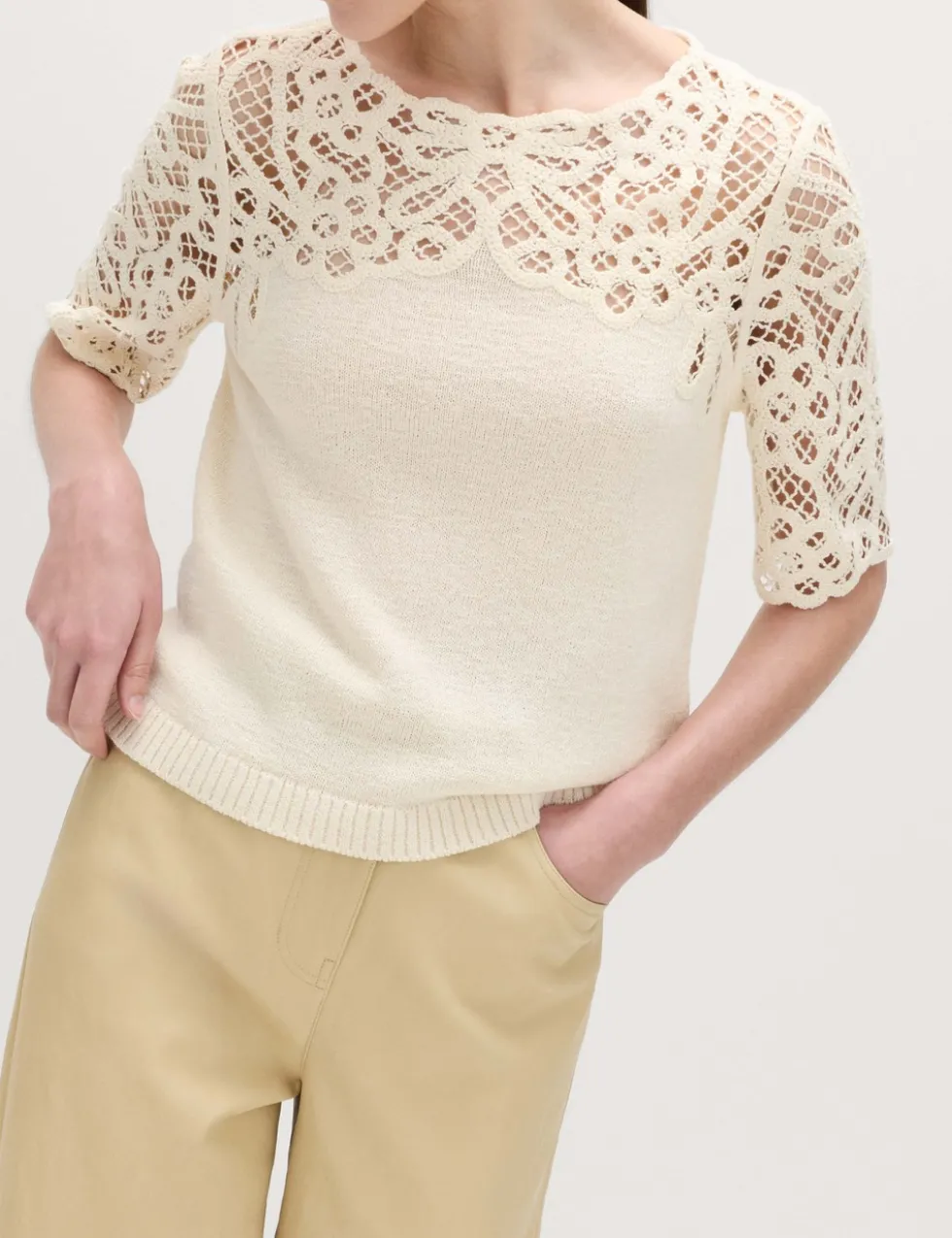 Lace Detail Knitted Top With Cotton