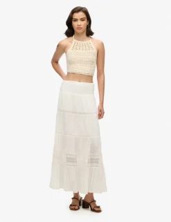 Lace Detail Maxi Tiered Skirt