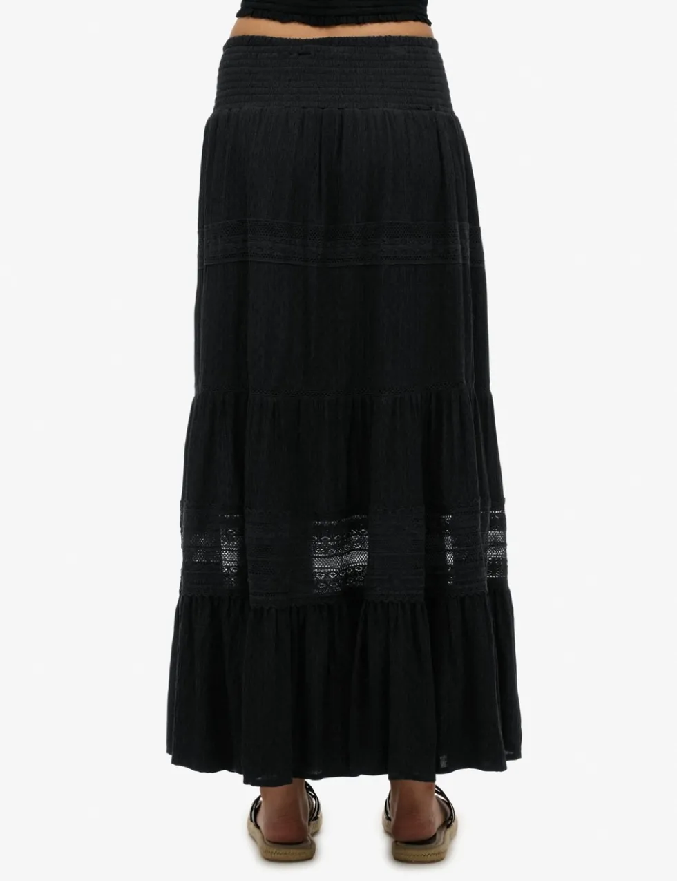 Lace Detail Maxi Tiered Skirt