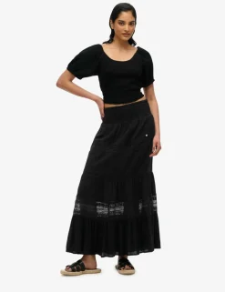 Lace Detail Maxi Tiered Skirt