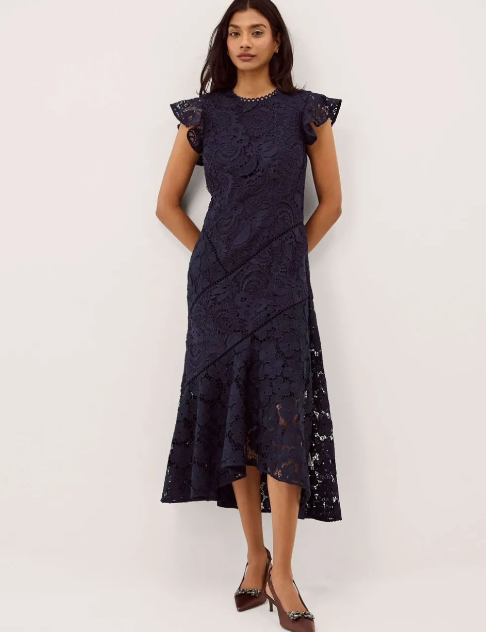 Lace Floral Round Neck Midi Tea Dress