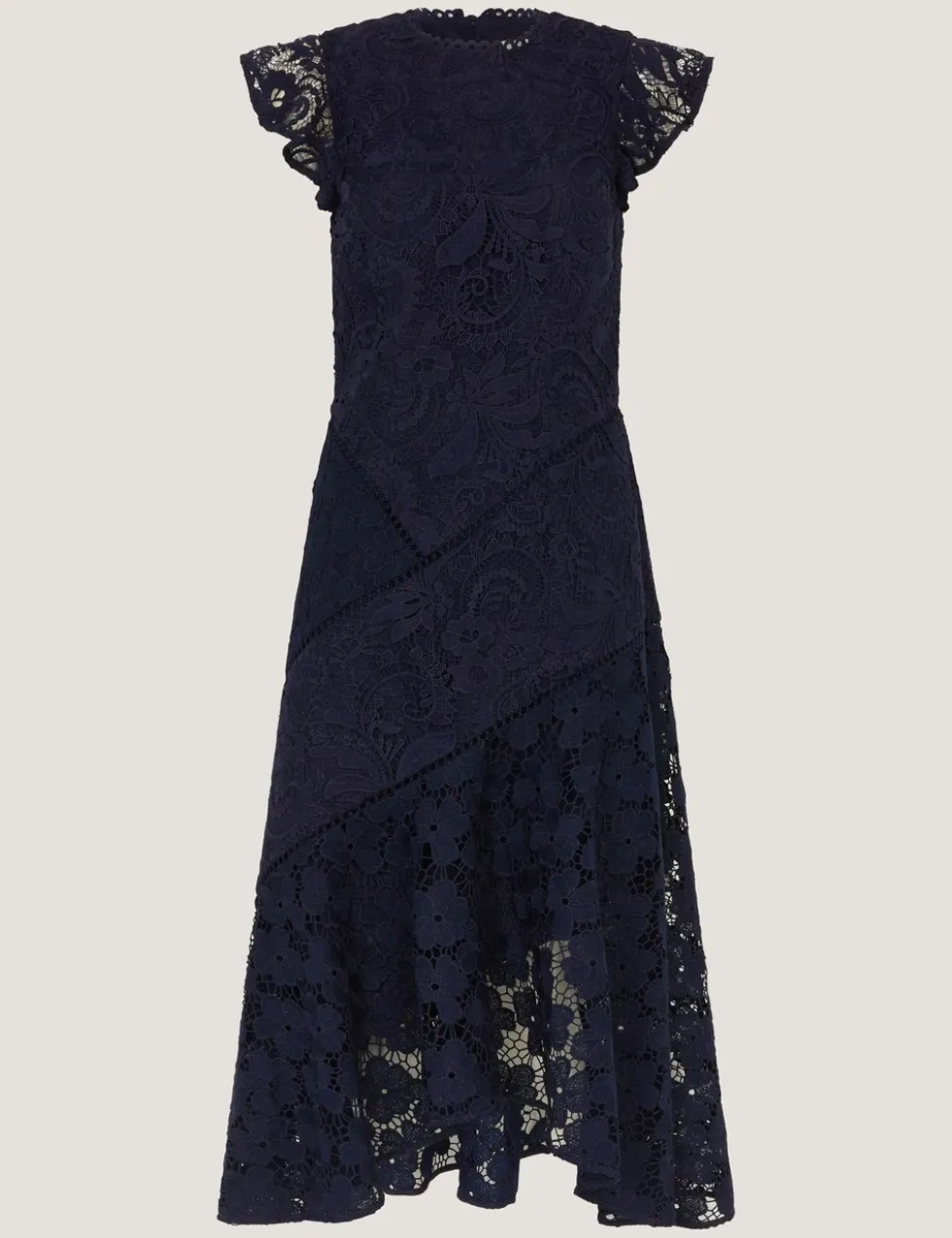Lace Floral Round Neck Midi Tea Dress
