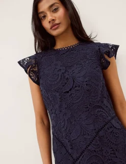 Lace Floral Round Neck Midi Tea Dress