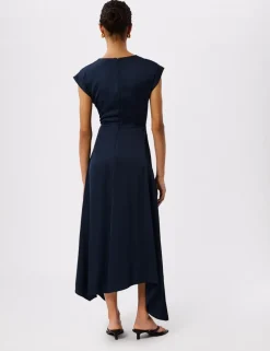 Lace Insert Crew Neck Midi Column Dress