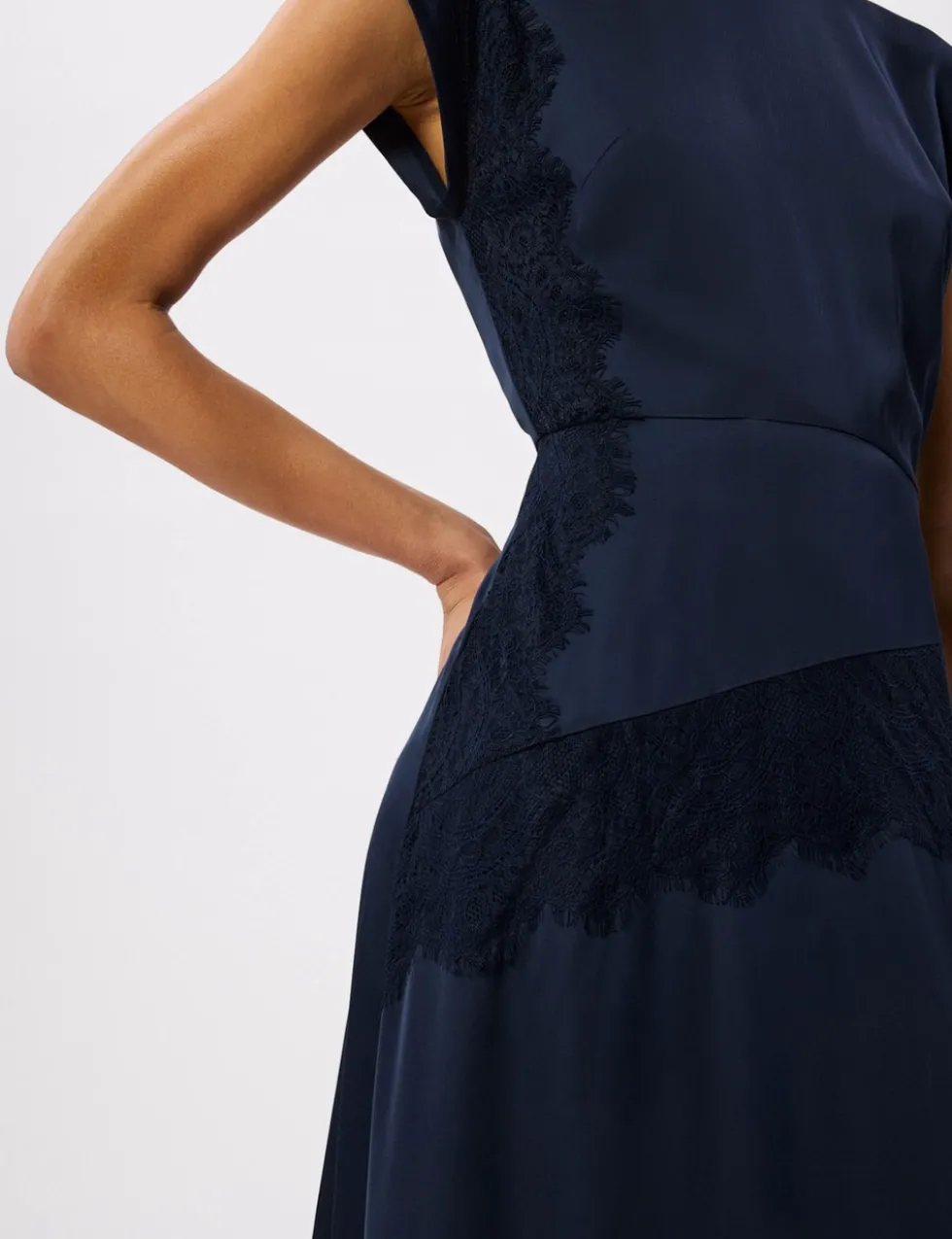 Lace Insert Crew Neck Midi Column Dress