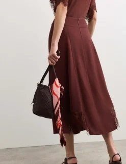 Lace Insert Midi Skirt