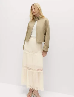 Lace Insert Midi Tiered Skirt