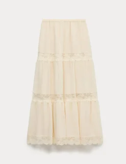 Lace Insert Midi Tiered Skirt