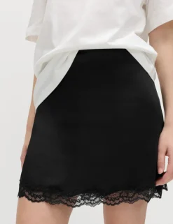 Lace Insert Mini Slip Skirt