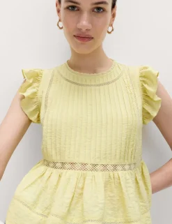 Lace Insert Ruffle Top