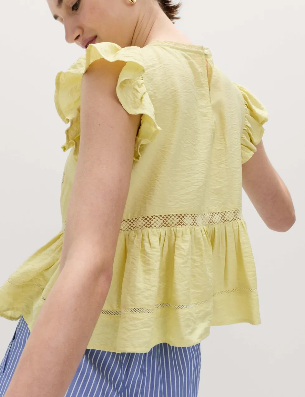 Lace Insert Ruffle Top