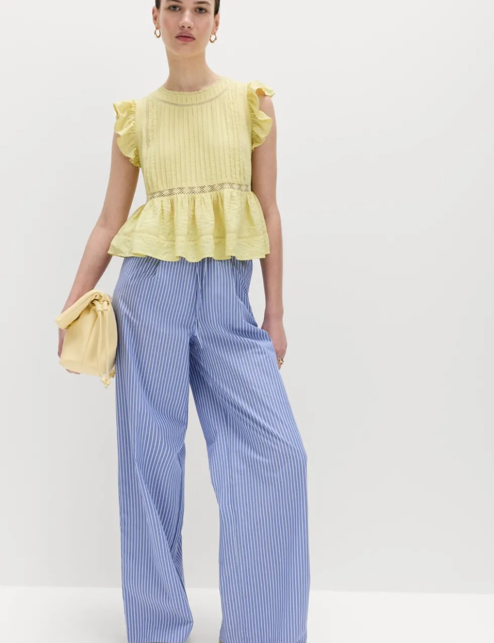 Lace Insert Ruffle Top