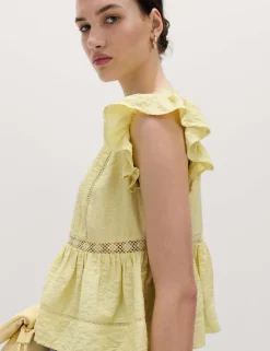 Lace Insert Ruffle Top
