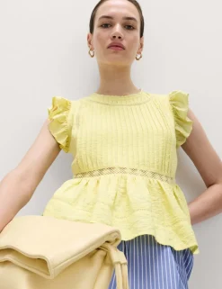 Lace Insert Ruffle Top