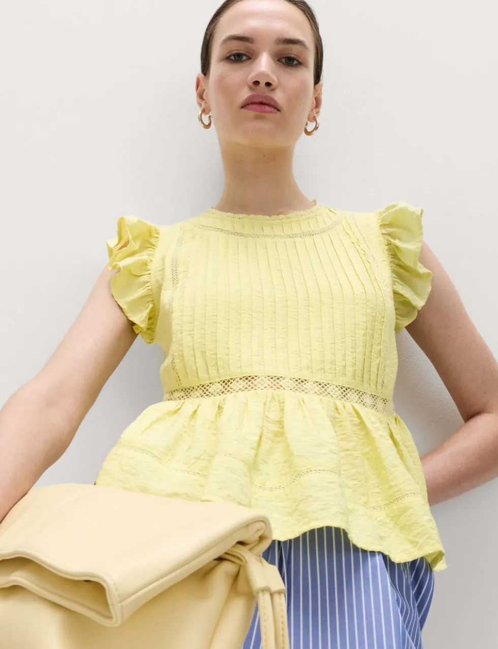 Lace Insert Ruffle Top