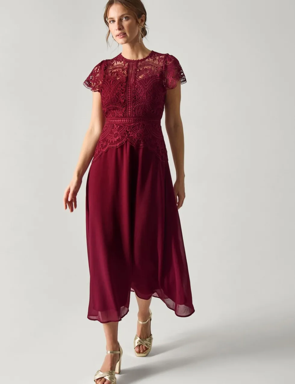 Lace Midi Waisted Dress