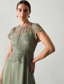 Lace Round Neck Maxi Skater Dress