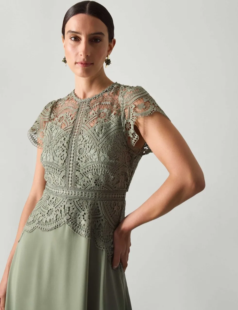 Lace Round Neck Maxi Skater Dress