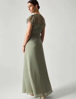 Lace Round Neck Maxi Skater Dress