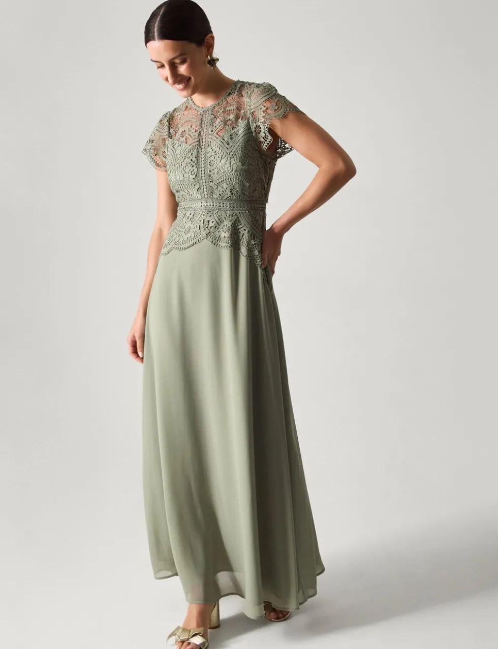 Lace Round Neck Maxi Skater Dress