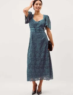 Lace Square Neck Midi Shift Dress