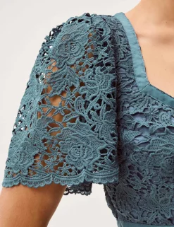 Lace Square Neck Midi Shift Dress