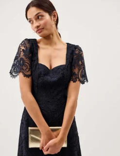 Lace Sweetheart Neckline Midi Skater Dress