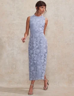 Lace Textured High Neck Midaxi Column Dress
