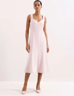 Lace V-Neck Button Detail Midi Tea Dress
