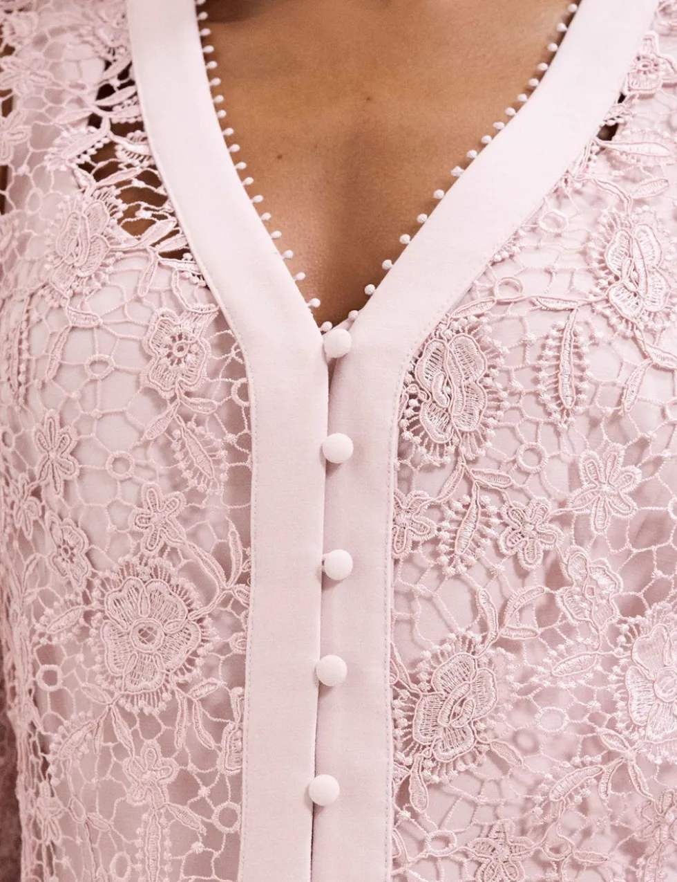 Lace V-Neck Button Detail Midi Tea Dress