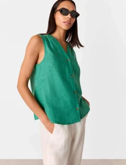 Laura Pure Linen Button Through Tank Top