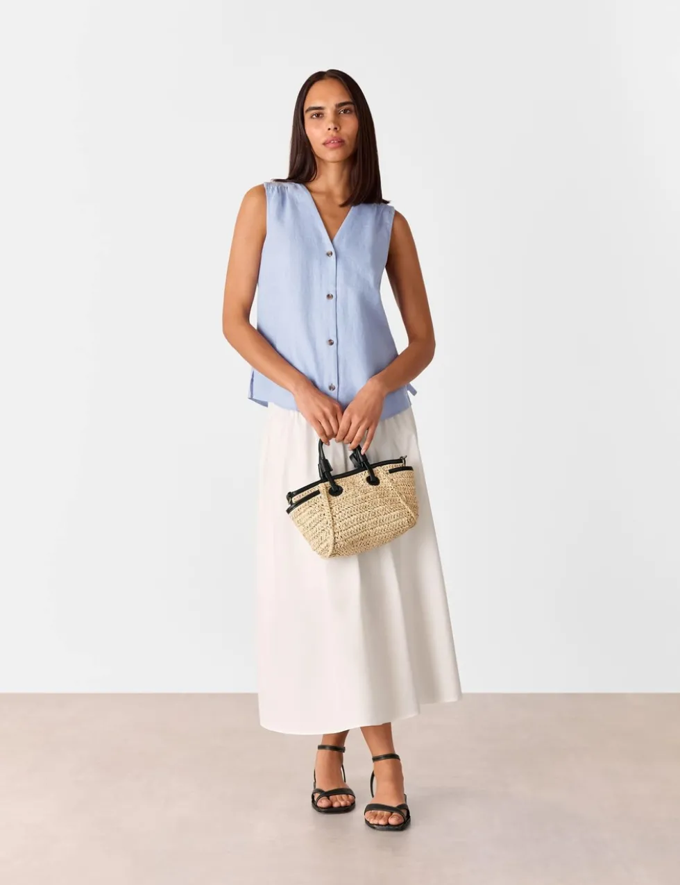 Laura Pure Linen Button Through Tank Top