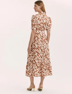 Leaf Print Midi Shirt Dress