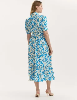 Leaf Print Midi Shirt Dress