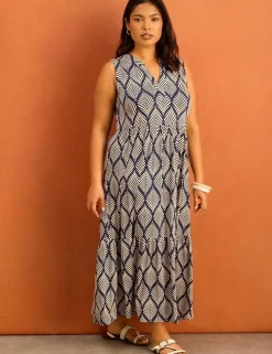 Leaf Print V-Neck Maxi Tiered Dress