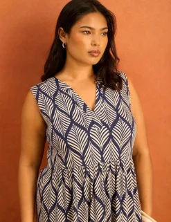 Leaf Print V-Neck Maxi Tiered Dress
