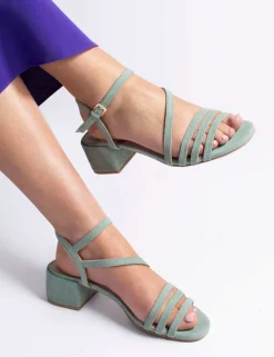 Leather Ankle Strap Block Heel Sandals
