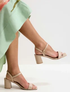 Leather Ankle Strap Block Heel Sandals