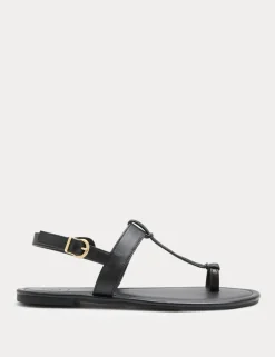 Leather Ankle Strap Flat Toe Loop Sandals